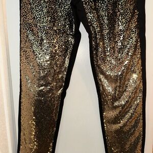 Gold and black ombré sequin front/solid black back pants.